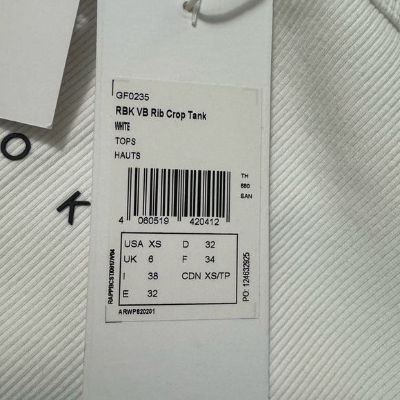 Reebok x Victoria Beckham Cropped Ribbed Tank Top White Size XS - Picture 6 of 10